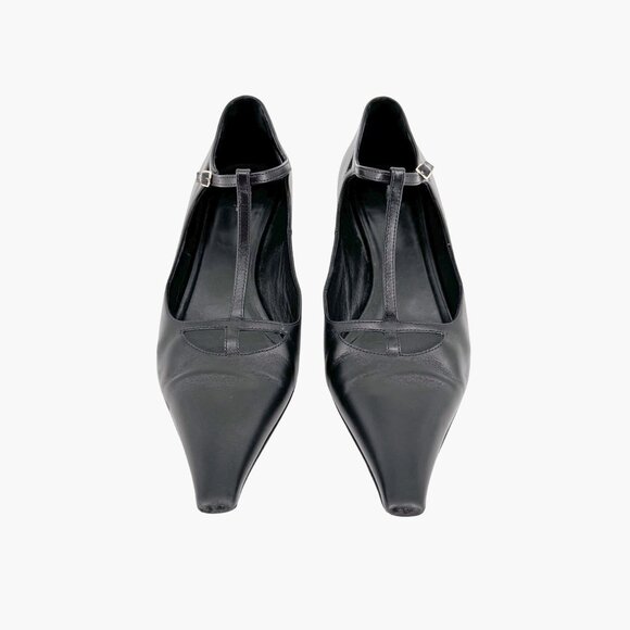 The Row Cyd Mary Jane Kitten Pumps Size 39 US 9 Black Leather Pointed Low Heel - Picture 2 of 16